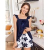 Ekouaer Pajama for Women 2 Piece Soft Pjs Sets Bow Tank Top and Shorts Set Bridal Ruffle Pajamas for Women XS-2XL(Navy Flower)