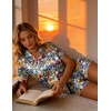 Ekouaer Silk Satin Pajama Set for Women Button Down Short Sleeve Top and Shorts Pjs Sets Sleepwear Gifts for Party S-5XL(Colorful Botanical Print)