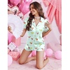 Ekouaer Silk Satin Pajama Set for Women Button Down Short Sleeve Top and Shorts Pjs Sets Sleepwear Gifts for Party S-5XL(Light Green Cocktail Glass)