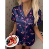 Ekouaer Silk Satin Pajama Set for Women Button Down Short Sleeve Top and Shorts Pjs Sets Sleepwear Gifts for Party S-5XL(Pink Martini)