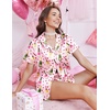 Ekouaer Silk Satin Pajama Set for Women Button Down Short Sleeve Top and Shorts Pjs Sets Sleepwear Gifts for Party S-5XL(Pink Stripe Champagne Print)
