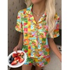 Ekouaer Silk Satin Pajama Set for Women Button Down Short Sleeve Top and Shorts Pjs Sets Sleepwear Gifts for Party S-5XL(Tropical Print)