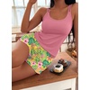 Ekouaer Womens Cami Pajama Set Sexy Tank Top and Shorts Set Sleeveless Racerback Pjs Summer Soft Sleepwear S-XXL(Hawaiian Pink Floral Leaves)