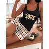 Ekouaer Womens Cami Pajama Set Sexy Tank Top and Shorts Set Sleeveless Racerback Pjs Summer Soft Sleepwear S-XXL(Orange Love Plaid)