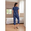 Ekouaer Women’s Capri Pajama Set Short Sleeve Mumu Pjs Pleated Top Capri Pants with Pockets Sleepwear Lounge Set(2 Pack-black/Blue Stars)