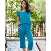 Ekouaer Women’s Capri Pajama Set Short Sleeve Mumu Pjs Pleated Top Capri Pants with Pockets Sleepwear Lounge Set(2 Pack-black/Deep Blue)
