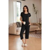 Ekouaer Women’s Capri Pajama Set Short Sleeve Mumu Pjs Pleated Top Capri Pants with Pockets Sleepwear Lounge Set(2 Pack-black/Light Grey)
