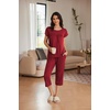 Ekouaer Women’s Capri Pajama Set Short Sleeve Mumu Pjs Pleated Top Capri Pants with Pockets Sleepwear Lounge Set(2 Pack-pink Flowers/Wine Red)