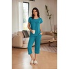 Ekouaer Women’s Capri Pajama Set Short Sleeve Mumu Pjs Pleated Top Capri Pants with Pockets Sleepwear Lounge Set(2 Pack-pink Leopard Print/Deep Blue)