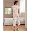 Ekouaer Women’s Capri Pajama Set Short Sleeve Mumu Pjs Pleated Top Capri Pants with Pockets Sleepwear Lounge Set(Apricot Flowers)