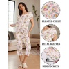 Ekouaer Women’s Capri Pajama Set Short Sleeve Mumu Pjs Pleated Top Capri Pants with Pockets Sleepwear Lounge Set(Apricot Flowers)