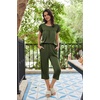Ekouaer Women’s Capri Pajama Set Short Sleeve Mumu Pjs Pleated Top Capri Pants with Pockets Sleepwear Lounge Set(Army Green)