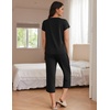 Ekouaer Women’s Capri Pajama Set Short Sleeve Mumu Pjs Pleated Top Capri Pants with Pockets Sleepwear Lounge Set(Black)