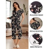 Ekouaer Women’s Capri Pajama Set Short Sleeve Mumu Pjs Pleated Top Capri Pants with Pockets Sleepwear Lounge Set(Black Flowers)