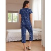 Ekouaer Women’s Capri Pajama Set Short Sleeve Mumu Pjs Pleated Top Capri Pants with Pockets Sleepwear Lounge Set(Blue Stars)