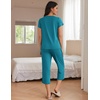 Ekouaer Women’s Capri Pajama Set Short Sleeve Mumu Pjs Pleated Top Capri Pants with Pockets Sleepwear Lounge Set(Deep Blue)