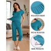 Ekouaer Women’s Capri Pajama Set Short Sleeve Mumu Pjs Pleated Top Capri Pants with Pockets Sleepwear Lounge Set(Deep Blue)