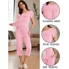 Ekouaer Women’s Capri Pajama Set Short Sleeve Mumu Pjs Pleated Top Capri Pants with Pockets Sleepwear Lounge Set(Deep Pink)