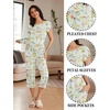 Ekouaer Women’s Capri Pajama Set Short Sleeve Mumu Pjs Pleated Top Capri Pants with Pockets Sleepwear Lounge Set(Green Flowers)