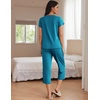 Ekouaer Women’s Capri Pajama Set Short Sleeve Mumu Pjs Pleated Top Capri Pants with Pockets Sleepwear Lounge Set(Lake Blue)