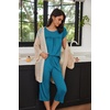 Ekouaer Women’s Capri Pajama Set Short Sleeve Mumu Pjs Pleated Top Capri Pants with Pockets Sleepwear Lounge Set(Lake Blue)