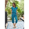 Ekouaer Women’s Capri Pajama Set Short Sleeve Mumu Pjs Pleated Top Capri Pants with Pockets Sleepwear Lounge Set(Lake Blue)