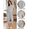 Ekouaer Women’s Capri Pajama Set Short Sleeve Mumu Pjs Pleated Top Capri Pants with Pockets Sleepwear Lounge Set(Light Grey)