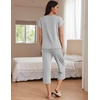 Ekouaer Women’s Capri Pajama Set Short Sleeve Mumu Pjs Pleated Top Capri Pants with Pockets Sleepwear Lounge Set(Light Grey)