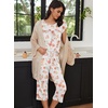 Ekouaer Women’s Capri Pajama Set Short Sleeve Mumu Pjs Pleated Top Capri Pants with Pockets Sleepwear Lounge Set(Pink Flowers)