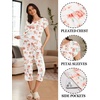 Ekouaer Women’s Capri Pajama Set Short Sleeve Mumu Pjs Pleated Top Capri Pants with Pockets Sleepwear Lounge Set(Pink Flowers)