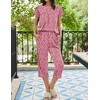 Ekouaer Women’s Capri Pajama Set Short Sleeve Mumu Pjs Pleated Top Capri Pants with Pockets Sleepwear Lounge Set(Pink Leopard Print)