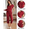 Ekouaer Women’s Capri Pajama Set Short Sleeve Mumu Pjs Pleated Top Capri Pants with Pockets Sleepwear Lounge Set(Wine Red)