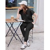 Ekouaer Womens Cotton Matching Lounge Sets Short Sleeve Top and Jogger Pants Set Fashion Casual Outfits(Black)