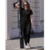 Ekouaer Womens Cotton Matching Lounge Sets Short Sleeve Top and Jogger Pants Set Fashion Casual Outfits(Black)