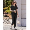 Ekouaer Womens Cotton Matching Lounge Sets Short Sleeve Top and Jogger Pants Set Fashion Casual Outfits(Black)