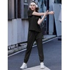 Ekouaer Womens Cotton Matching Lounge Sets Short Sleeve Top and Jogger Pants Set Fashion Casual Outfits(Black)