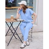 Ekouaer Womens Cotton Matching Lounge Sets Short Sleeve Top and Jogger Pants Set Fashion Casual Outfits(Blue)