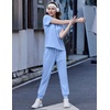 Ekouaer Womens Cotton Matching Lounge Sets Short Sleeve Top and Jogger Pants Set Fashion Casual Outfits(Blue)