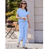 Ekouaer Womens Cotton Matching Lounge Sets Short Sleeve Top and Jogger Pants Set Fashion Casual Outfits(Blue)