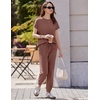 Ekouaer Womens Cotton Matching Lounge Sets Short Sleeve Top and Jogger Pants Set Fashion Casual Outfits(Brown)