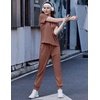 Ekouaer Womens Cotton Matching Lounge Sets Short Sleeve Top and Jogger Pants Set Fashion Casual Outfits(Brown)
