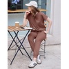 Ekouaer Womens Cotton Matching Lounge Sets Short Sleeve Top and Jogger Pants Set Fashion Casual Outfits(Brown)