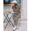 Ekouaer Womens Cotton Matching Lounge Sets Short Sleeve Top and Jogger Pants Set Fashion Casual Outfits(Brown Leopard)