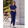 Ekouaer Womens Cotton Matching Lounge Sets Short Sleeve Top and Jogger Pants Set Fashion Casual Outfits(Navy Blue)