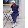 Ekouaer Womens Cotton Matching Lounge Sets Short Sleeve Top and Jogger Pants Set Fashion Casual Outfits(Navy Blue)