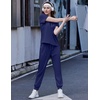 Ekouaer Womens Cotton Matching Lounge Sets Short Sleeve Top and Jogger Pants Set Fashion Casual Outfits(Navy Blue)