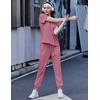 Ekouaer Womens Cotton Matching Lounge Sets Short Sleeve Top and Jogger Pants Set Fashion Casual Outfits(Rose Red)