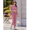 Ekouaer Womens Cotton Matching Lounge Sets Short Sleeve Top and Jogger Pants Set Fashion Casual Outfits(Rose Red)
