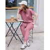 Ekouaer Womens Cotton Matching Lounge Sets Short Sleeve Top and Jogger Pants Set Fashion Casual Outfits(Rose Red)