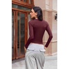 Ekouaer Womens Long Sleeve Shirts Fitted Tops Stretchy Base Layer Basic Tight Thermal Undershirt XS-XXL(Dark Red)